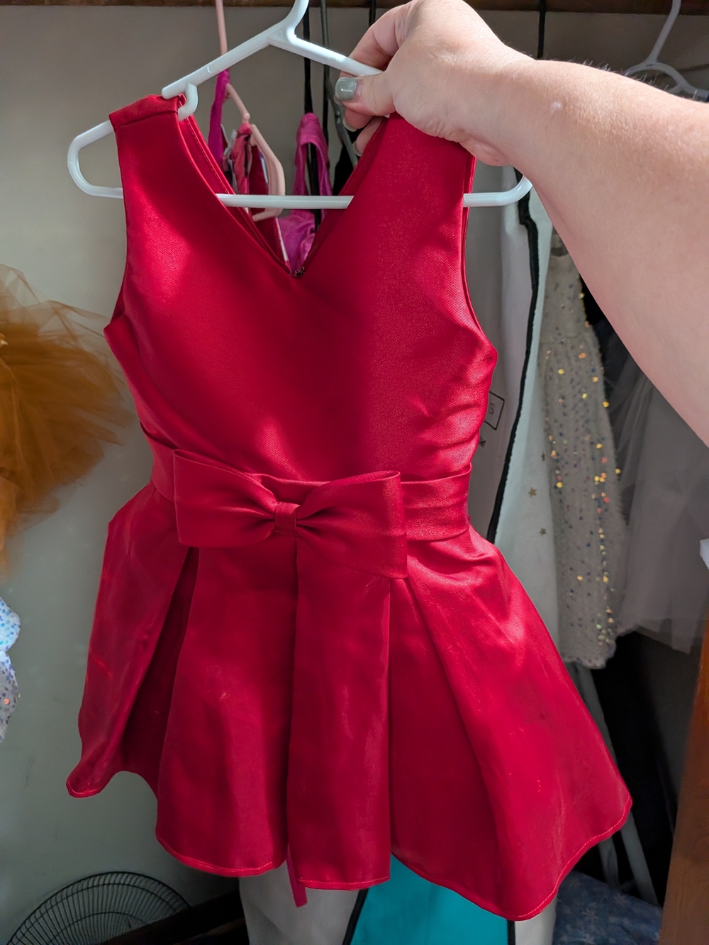 Red Satin Bow-Front Party Dress